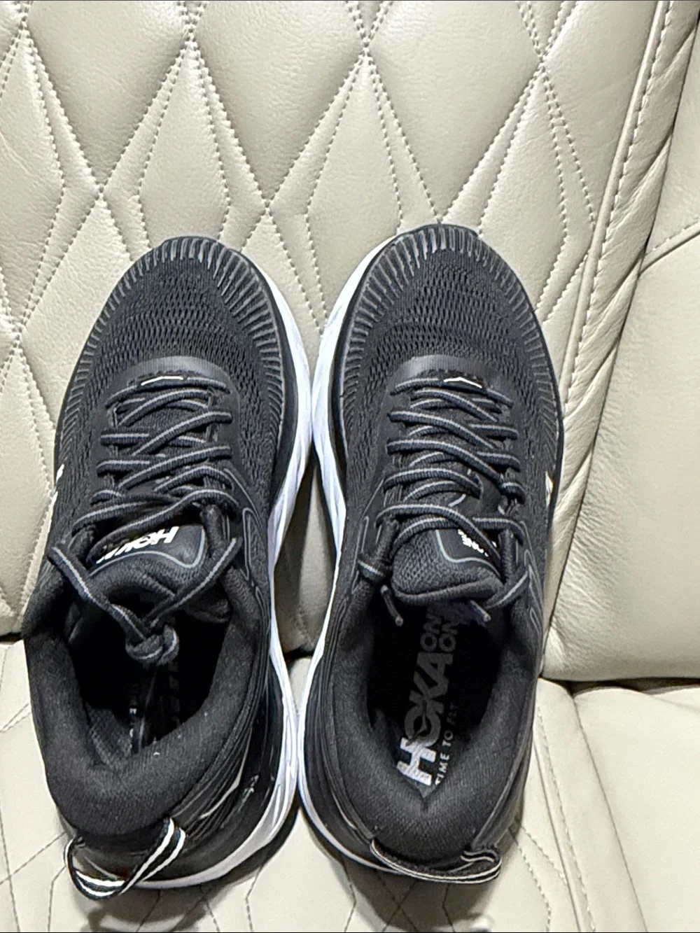 Hoka Black and White Bondi 7 Running Sneakers